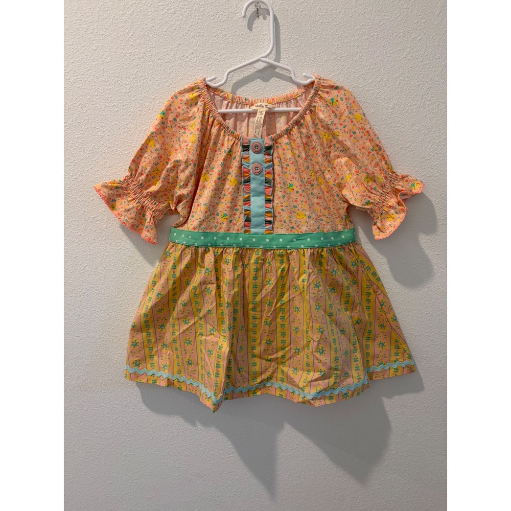 Matilda Jane Girls Floral Striped Mixed Print Tunic Peach Yellow Green Size 10